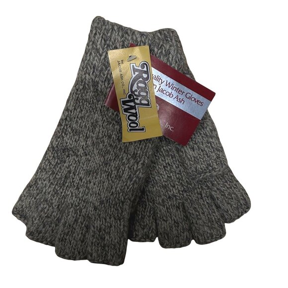 Vintage Jacob Ash Mens One Size Ragg Wool Fingerless Gloves Gray Knit Retro - Picture 1 of 7